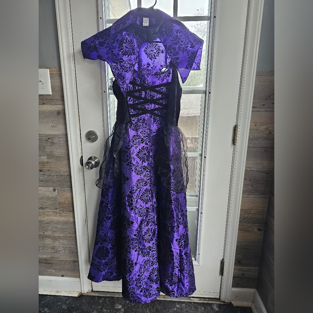 Pyramid Collection Gothic Purple Black Damask‎ Dress Steam Punk Sz L Corset Lace - Picture 2 of 16